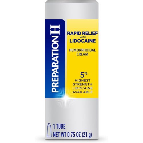Preparation H Rapid Relief Hemorrhoid Cream with Lidocaine, Numbing Relief for Swelling, Pain, Burning and Itching - 0.75 Oz Tube