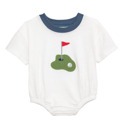 White Cotton Slub Baby Bubble Short Sleeve 3–6M | Mud Pie