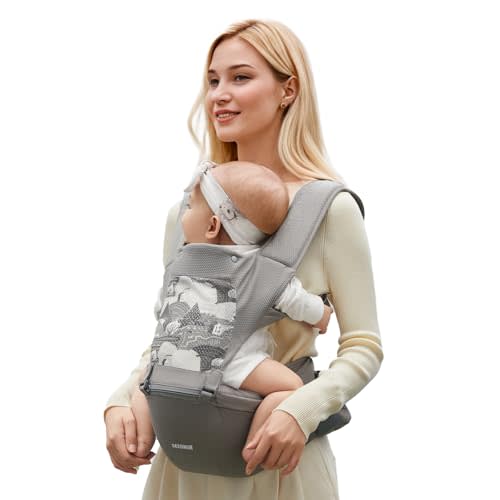 SEEDNUR Baby Carrier, 6-in-1 Ergonomic Baby Carrier Newborn to Toddler, Safety-Certified Infant Toddler Carrier with Hip Seat, Detachable Baby Hip Carrier to Hands-Free Perfect for Shopping & Walking