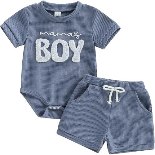 allshope Newborn Baby Boy Summer Outfit Set New To The Crew Embroidery Romper Jumpsuit Shorts Infant Waffle Clothes