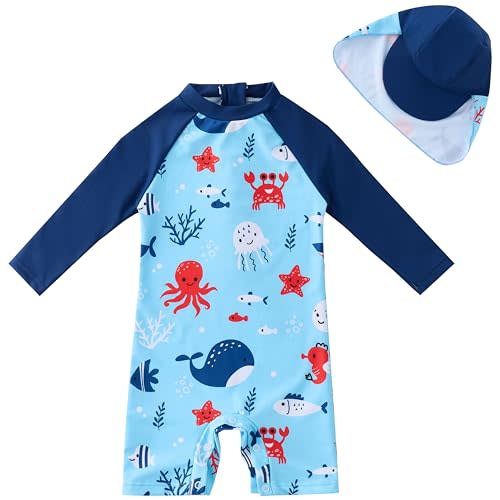 UMELOK Baby Boys UPF 50+ Sun Protection One Piece Rashguard Swimsuit with Snap Bottom