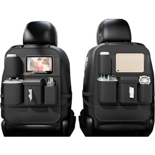 GMQ Backseat Car Organizer with Touch Screen,Protectors Kick Mats Travel Accessories for Kids,Multifunctional Seat Back Organizer Car Travel Organizer Accessories (Black, 2PCS)