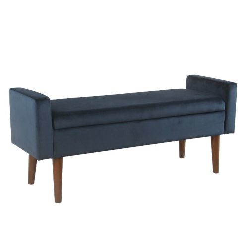 Fulton Velvet Storage Bench Dark Navy - HomePop: Upholstered Ottoman for Entryway & Bedroom