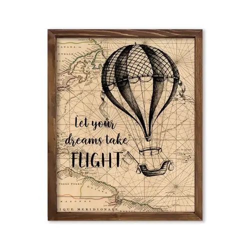 Vintage Hot Air Balloon Inspirational Quote Art Print Let Your Dreams Take Flight Nursery Poster Kid's Room Wall Art Travel Wall Decor Adventure Wall Art 8x10 inc. Unframed Print