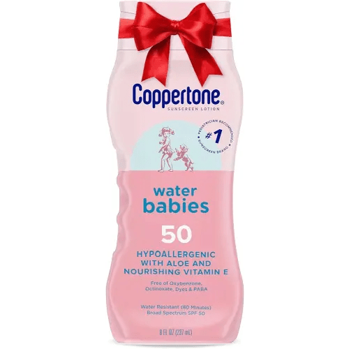 Coppertone WaterBabies Baby Sunscreen Lotion SPF 50, Hypoallergenic Sunscreen for Babies, Water Resistant, Pediatrician Recommended, Holiday Gifts for Babies, 8 Fl Oz Bottle