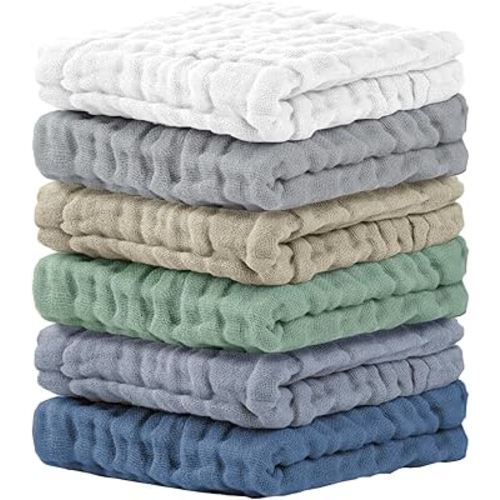 Cuddle Campus Baby Washcloths 6 Packs, Muslin Washcloths Baby,Cotton Burp Cloths, Extra Absorbent and Soft Wash Clothes for Newborns, 12x12 Inches