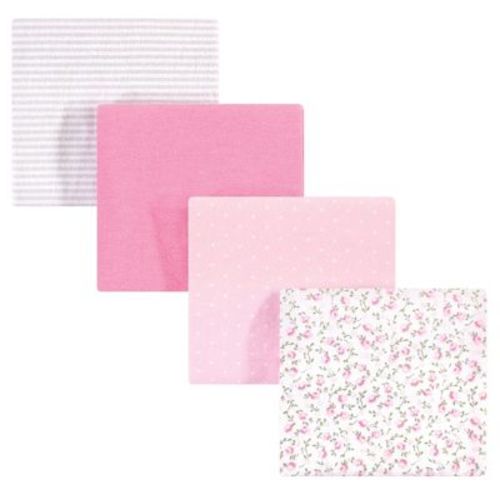 Hudson Baby Infant Girl Cotton Flannel Receiving Blankets, Pink Peony, One Size