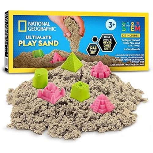 NATIONAL GEOGRAPHIC Moon Sand - 12 Lbs. of Play Sand with Castle Molds (Natural) - A Fun No Mess Sensory Activity, Kids Play Set, Sensory Bin Filler