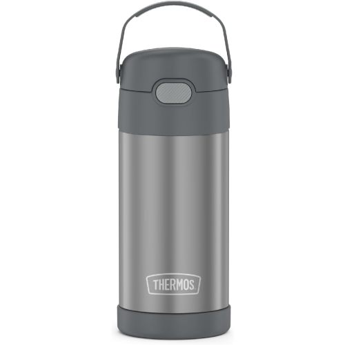 THERMOS FUNTAINER Water Bottle with Straw - 12 Ounce - Kids Stainless Steel Vacuum Insulated Water Bottle with Lid, Grey