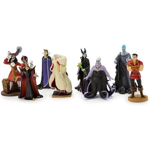 Disney Store Official Villains Figure Set – 8 Fully Sculpted Disney Figures Including Evil Queen, Captain Hook, Maleficent, Cruella De Vil, Ursula & More in Double-Tiered Box with Scenic Backgrounds