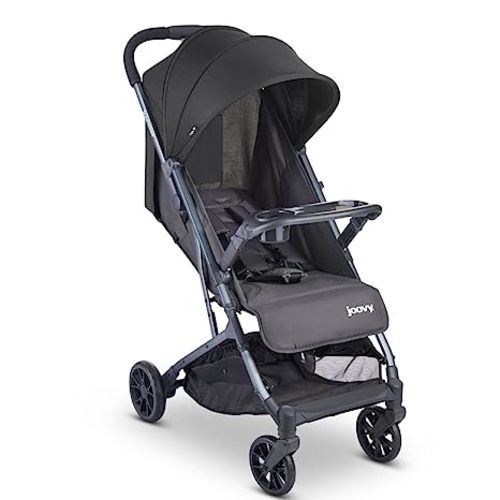 Joovy Kooper Lightweight Baby Stroller Featuring Removable, Swing-Open Tray, Big Wheels, Reclining Seat with Footrest, Extra-Large Retractable Canopy, and Compact Fold (Forged Iron)