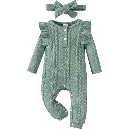 Saeaby 3-6 Month Girl Clothes Baby Girl Fall Outfit Infant Long Sleeve Jumpsuit Green Baby Romper Bodysuit Winter Baby Clothes for Girls