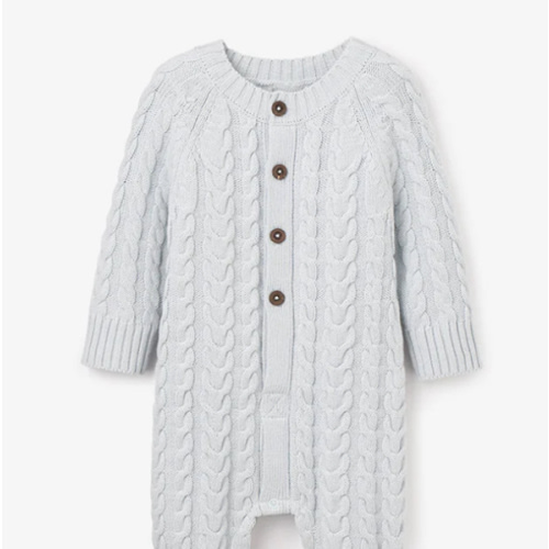 Pale Blue Horseshoe Cable Knit Baby Jumpsuit – Elegant Baby