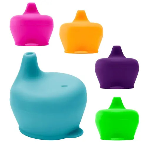 Silicone Sippy Cup Lids - Spill Proof, Fits Any Cup, BPA-Free, Durable & Soft for Babies & Toddlers, Quick to Attach - 5 Pack Silicone Lids for Cups (Purple, Pink, Green, Orange, Teal)