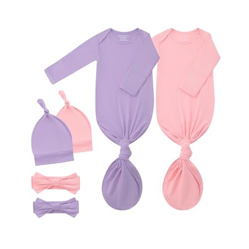 Newborn Knotted Gown 2Pack, Soft Breathable Baby Sleep Gown for Boys Girls, Infant Baby Coming Home Hospital Outfit
