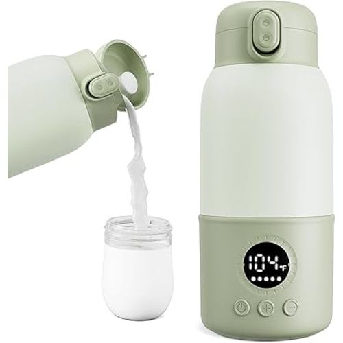 Portable Bottle Warmer for Travel, 2-Min Fast Heating Baby Bottle Warmer,12.8oz Formula Container to Go for Breastmilk, Formula Dispenser with Long-Lasting Keep Warm Function