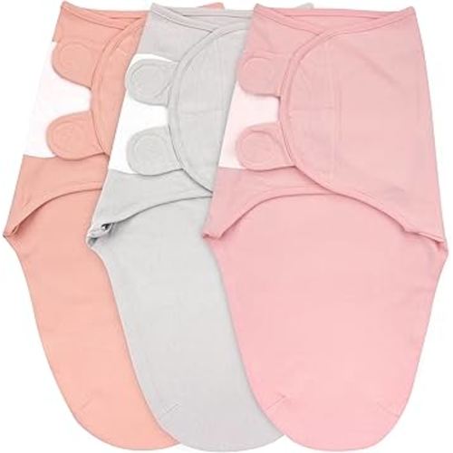 Bublo Baby Swaddles for Newborns - 3 Pack Baby Swaddles for 0-3 Months - Baby Swaddle Sleep Sack - Infant Sleeping Swaddle Sack - Adjustable Swaddle Blanket Wrap Boy Girl, Pastel Pink-Grey
