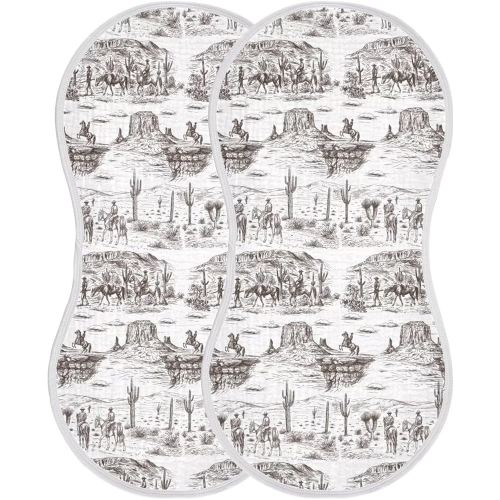 Cowboys Baby Muslin Burp Cloths Set of 2 Southwest Cowboy Muslin Washcloths Western Desert Milk Spit Up Rags Soft Newborn Towel Burp Cloth Bib for Unisex Boys and Girls, 22 x 11 Inch