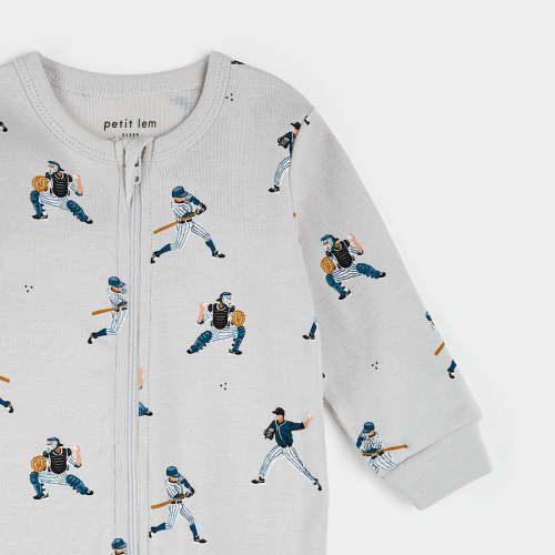 Baseball Player Print on Lunar Rock Sleeper – 4 Kids Only