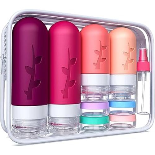 Tocelffe Travel Bottles for Toiletries, Tsa Approved Silicone Containers for Toiletries, Leak Proof Refillable Liquid 3oz 2oz Travel essentials for Shampoo Conditioner Lotion BPA Free