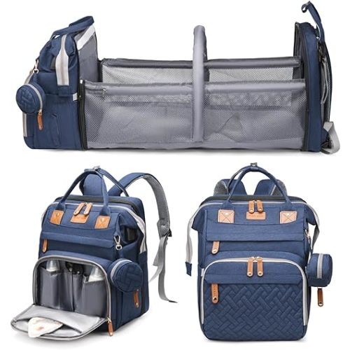 Jeryswet Baby Diaper Bags with Changing Station, Waterproof Large Capacity Diaper Bag Backpack for Moms Dads with USB Charging Port and Stroller Straps, Baby Shower Gifts, Blue