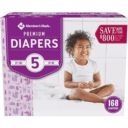 Member's Mark Premium Baby Diapers Size 5 (27+ Pounds), 168 Count