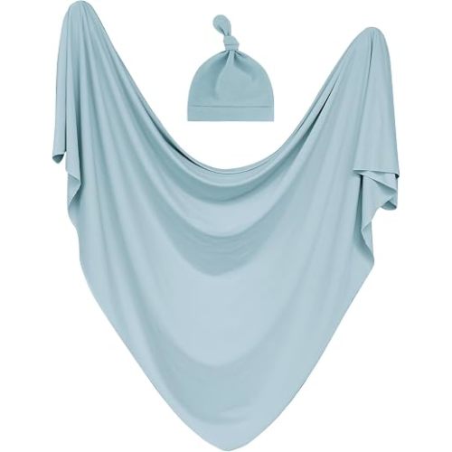 Newborn Swaddle Blanket & Beanie Set, Baby Receiving Blanket