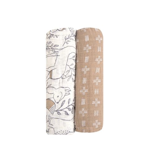 Ezra 2-pc. Woodland Baby Blanket Swaddles | Crane Baby