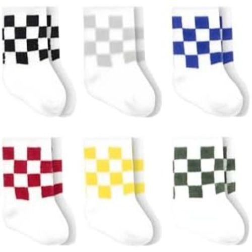 bistyle Baby Grip Ankle Socks 6 Pairs Checkerboard Pattern | Newborn Infant Toddlers Sock Organic Cotton