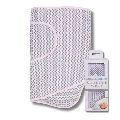 Miracle Blanket Swaddle Wrap – Help Your Newborn Sleep Longer – Soft & Secure Sleep Sack for Infants – Easy-to-Use Swaddling Blanket for a Calm Baby (Pink & Gray Chevron)