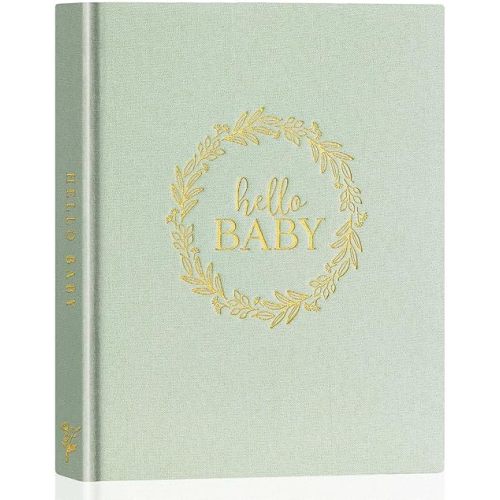 Lanpn Baby Memory Book for Boy Girl - Linen Cover Baby Book Journal Memories Keepsake for New Parents - Newborn Baby First 5 Year Scrapbook Photo Album Baby Milestone Book (Sage Green, 154 Pages)