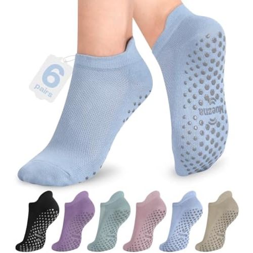 Muezna 6 Pairs Pilates Grip Socks for Women, Non Slip Yoga Socks with Grips, Grippy Socks for Barre, and Hospital