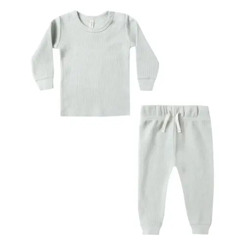 Quincy Mae - Waffle Organic Cotton T-shirt and Jogger Set - Light Blue | Smallable