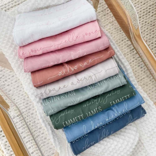 Personalized Dusty Hues Baby Name Swaddle Blanket Block & Script – Zumbamboo