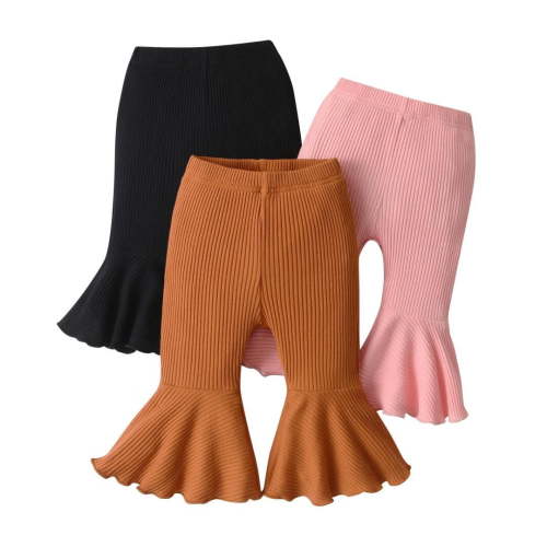 Infant Baby Girl 3 Pack Solid Flare Pants and Ribbed Casual Leggings Black & Brown & Pink 3-6 Months