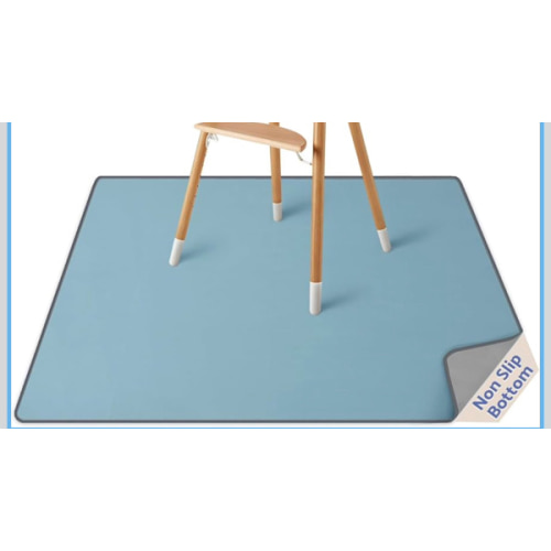Blissful Diary Baby Splat Mat for Under High Chair, 50.4 x 50.4 Inch Wipeable Splash Mat, Waterproof and Washable, Anti-Slip Floor Protector, Slate Blue
