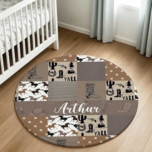 Baby Rug for Boys with Custom Name – Personalized Cowboy Play Mat, Soft Nursery Floor Rug for Babies, Lovely Gift for Newborn & Nursery Rooms
