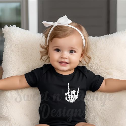 Rock on Onesie® |  Skeleton Hand Onesies® | Emo Goth Baby Shower Gifts | Black Infant Bodysuits