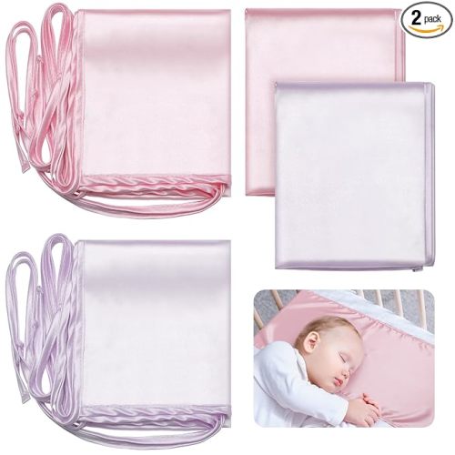 Hosuly 2 Pcs Satin Bassinet Sheet Baby Hair Soft Silk Feeling Sheet Baby Bassinet for Rectangle Cradle Pad Mattress Boys Girls Newborn Infant(Pink and Purple)
