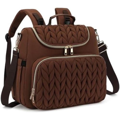 Small Diaper Bag Backpack Quilted Mini Baby Crossbody Diaper Bag Tote for Mom and Baby Girls Boys (Brown)