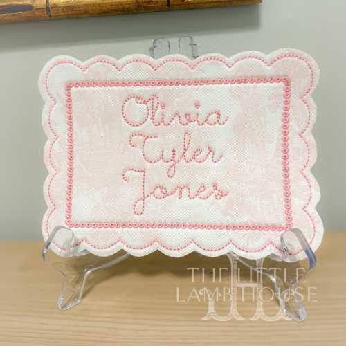 Personalized Pink Toile Baby Name Plaque – Embroidered Newborn Announcement Sign, Custom Applique Nursery Decor, Baby Girl Shower Gift