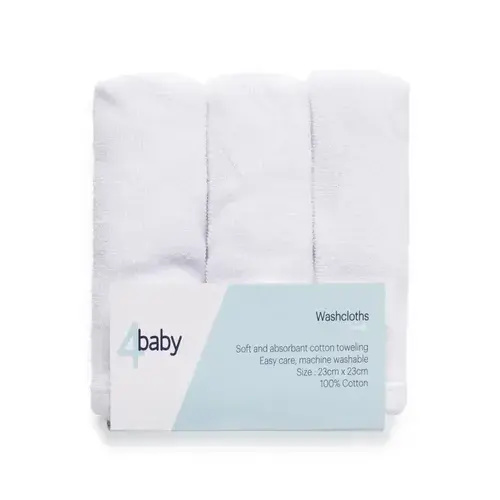 4Baby Wash Cloth White 3 Pack | Baby Bunting AU