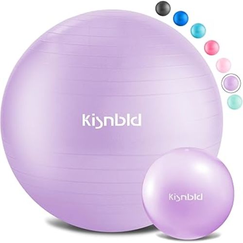 kisnbld Exercise Ball, Extra Thick Yoga Ball for Workout Pregnancy Stability, 4 Sizes Anti-Burst Balance Ball with Foot Pump - Heavy Duty Fitness Ball Chair for Office, Home & Gym