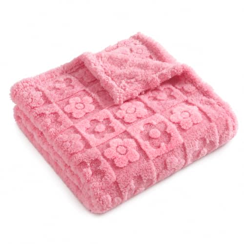 Belle Floral Baby Blanket - Fleece Checkered, Ultra Soft Cozy for Girls Boys, Fluffy Infant Toddler Newborn, Gender Reveal for Crib Stroller 30”×40” (Dark Pink, 30x40, Flower)