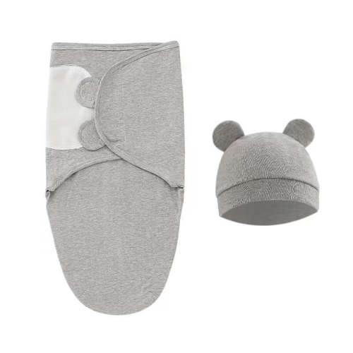 Liam Velcro Swaddle Wrap & Beanie Set - Grey