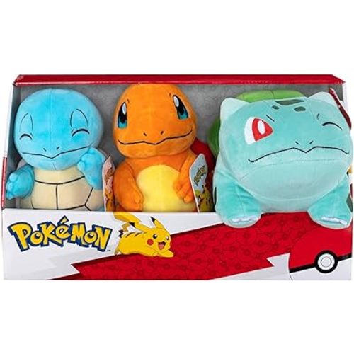 Pokemon Kanto Region First Partner Plush 3-Pack - 8-Inch Pokemon Plush of Charmander, Squirtle, and Bulbasaur