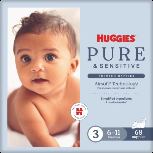 Huggies Pure & Sensitive Nappies Size 3 68 Pack