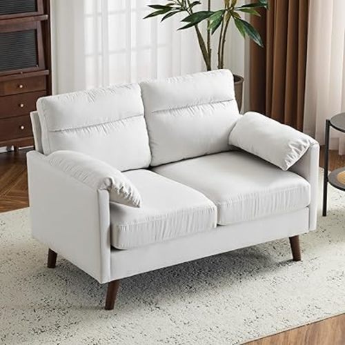 Karl home Mini Loveseat Sofa Couch, 48.8" Small Loveseat with Suede Nap Upholstery for Living Room, Comfy Seating Love Seat for Small Space, Apartment, Home Office, Beige