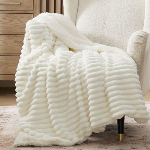 Bedsure Plush Fleece Throw Blanket - Lightweight Soft Couch Blanket, White, 50x60 In