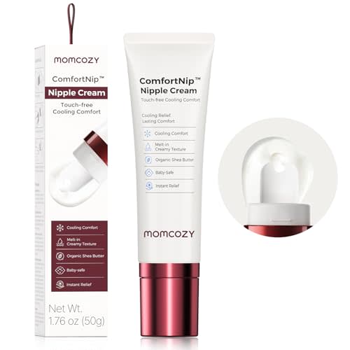 Momcozy ComfortNip™ Cooling Comfort & Touch Free Nipple Cream, Nipple Cream for Breastfeeding, Instant Relief, Plant-Based Formula, Newborn Essentials with Cooling Ceramic Applicator, 1.76oz